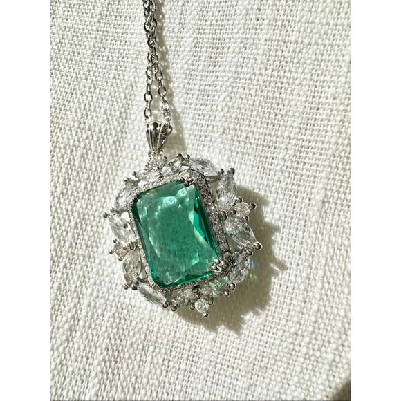 Aqua elongated cubic zirconia pendant necklace - Picture 3 of 3